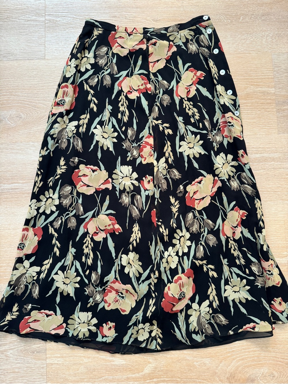 Dana Buchman Vintage 90s Floral Silk Midi Skirt Size 4